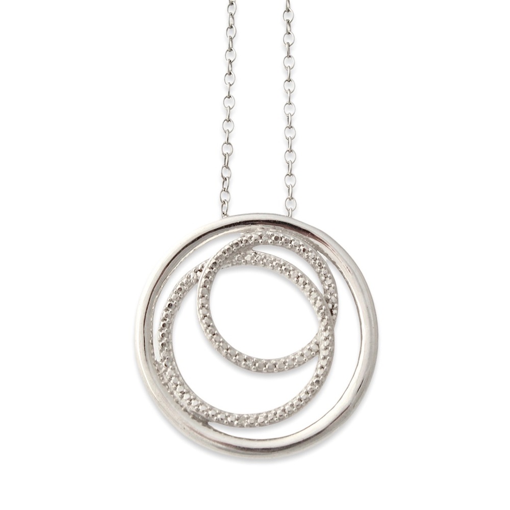 Estate Genuine Diamond Sterling Silver Pendant Necklace Interlocking Circle JWBR